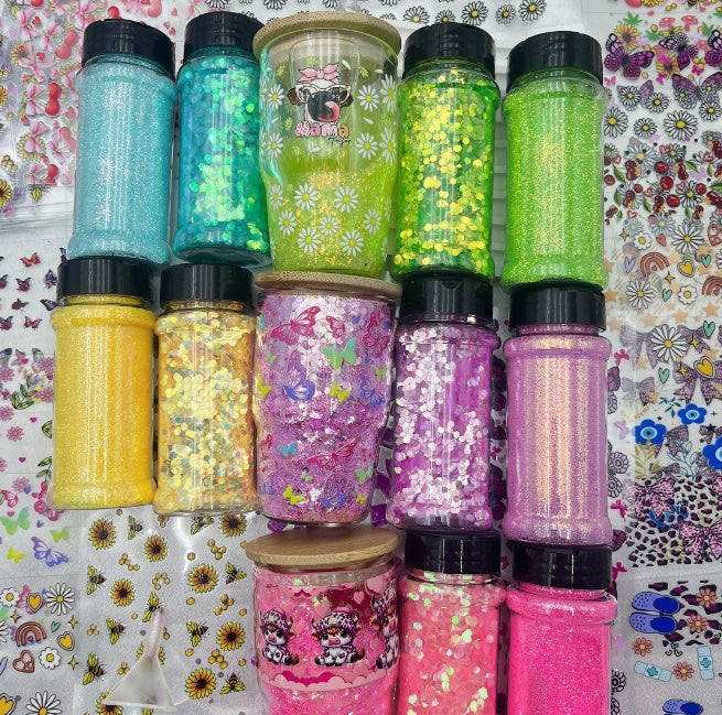 Wholesale Snowgloble 3oz Double Layer Shot Glass One Sets Including One Snowgoble Glass and 2 Boxes Sequin Glitter Filler and One Straw and One Funnel Filling Tool and One Piece Random Style Matching UVdtf Sticker Sets